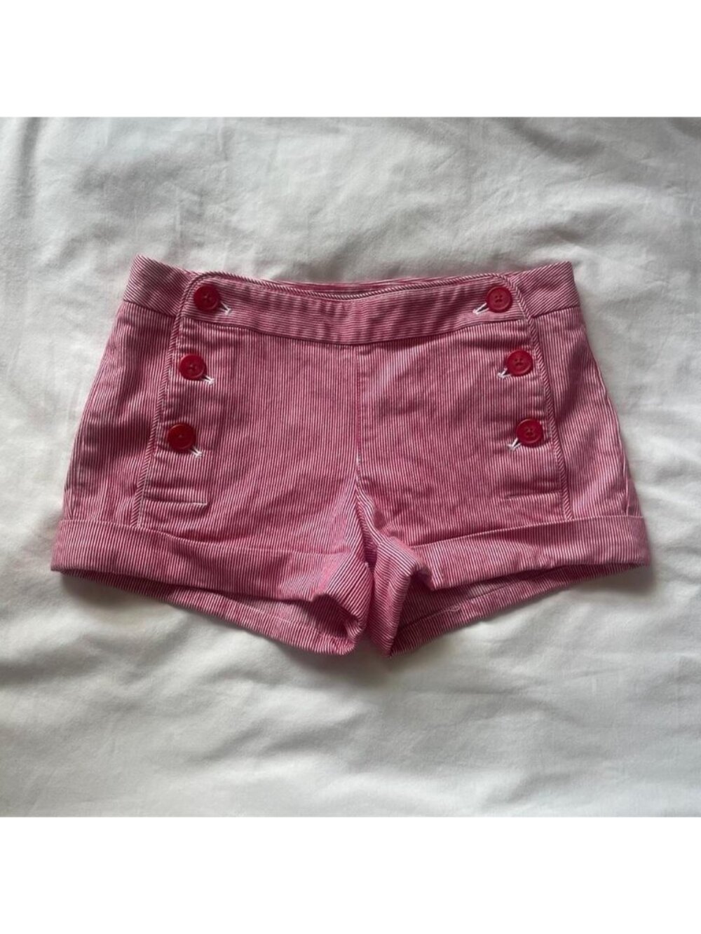 Talula red pinstriped mini shorts with red buttons size 2